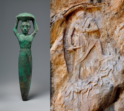 Statuetka fundacyjna przedstawiająca Króla Szulgiego składający ofiarę (włas. Metropolitan Museum of Art Museum) oraz fragment reliefu z Darband-i-Gawr w Iraku przedstawiający Króla jako zdobywcę;. Drugi z wizerunków czasem przypisywany jest Naram-Sinowi 