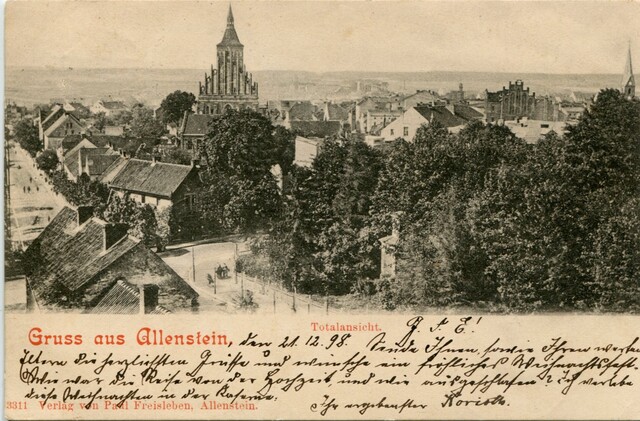Panorama Olsztyna w 1898 r., Paul Freisleben Verlag Allenstein [datownik 21.12.1898]. - full image